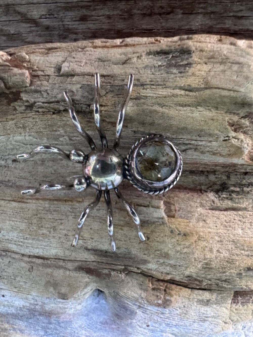 Sterling Silver Citrine Spider Brooch Pin Figural Insect Jewelry 1.5” 6.49g - Picture 8 of 10